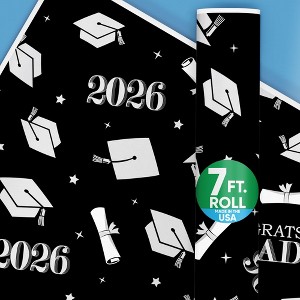 Big Dot of Happiness Black & Silver Graduation Wrapping Paper, Class of 2026 Congrats Grad Party Gift Wrap Supplies, 24 in x 7 feet, 1 Roll - 1 of 4