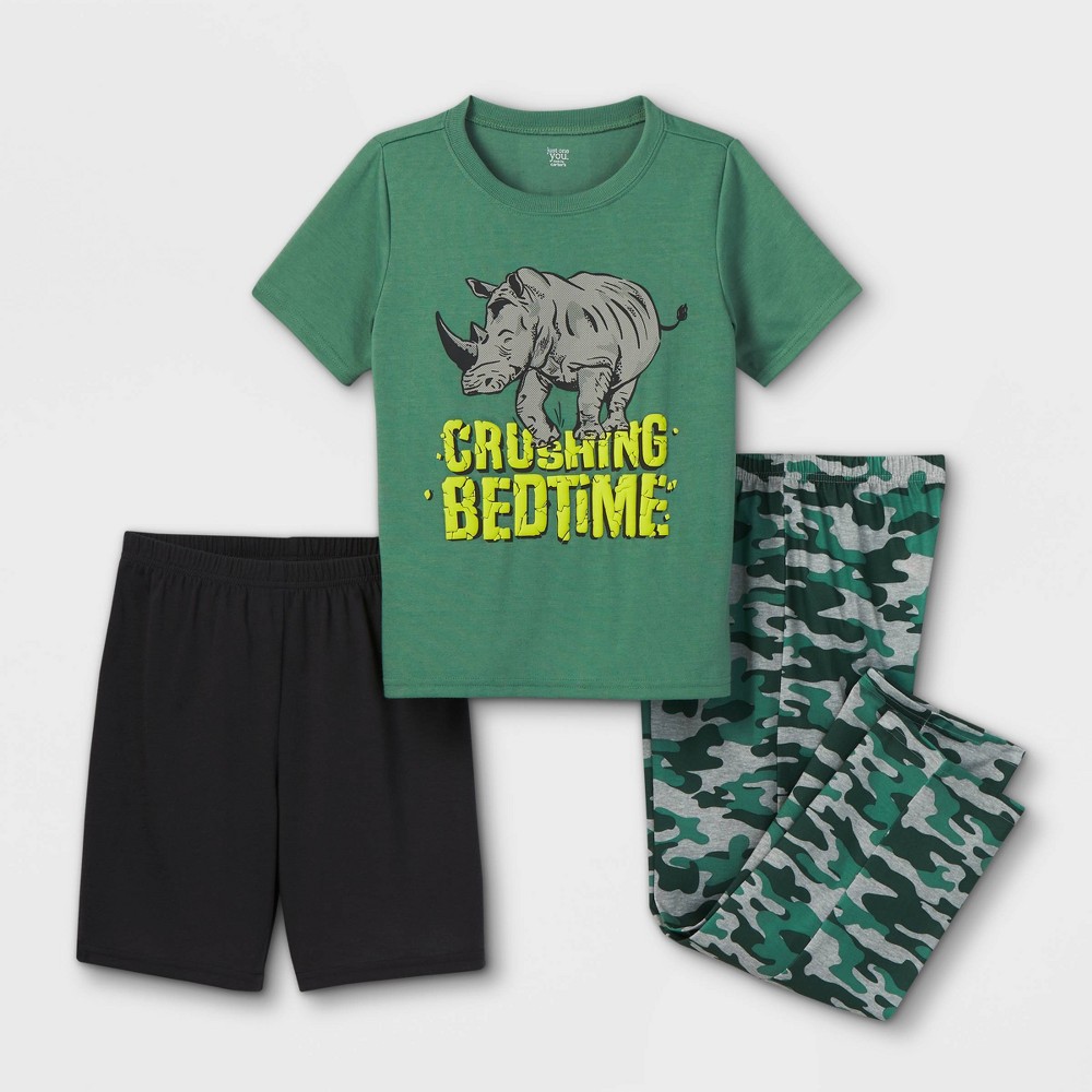 Size 8 Boys' 3pc Rhino Pajama Set - Just One You made by carter's Green/Gray