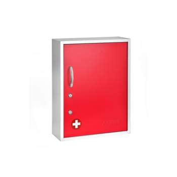 AdirMed 21 in. H x 16 in. W Dual Lock Surface-Mount Medical Security Cabinet in Red with Pull-Out