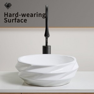 Hrinhom 15.8" W Round Diamond-Quilted Ceramic Vessel Sink Above Counter Without Faucet - 1 of 4