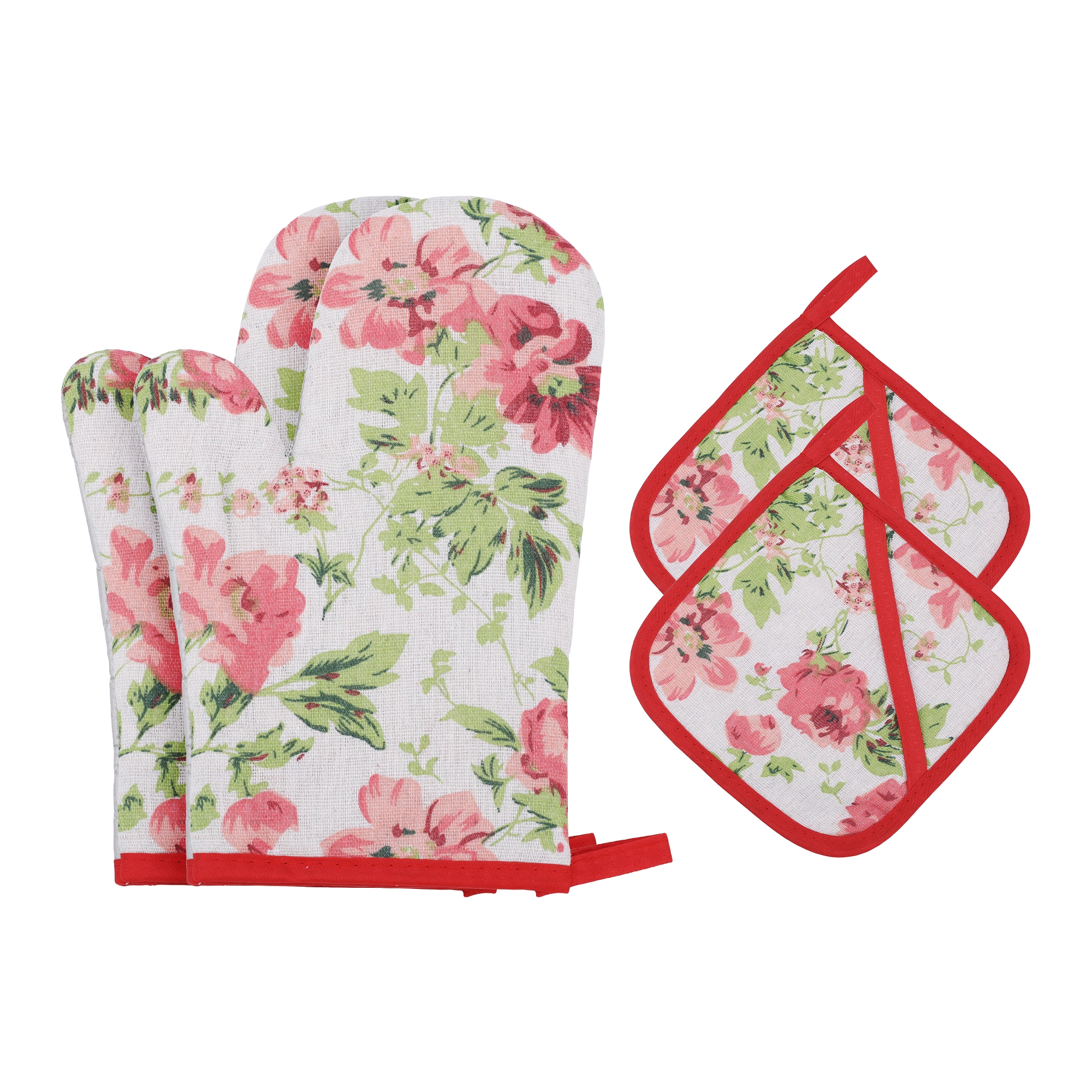 REGALWOVEN Sets 2 Pcs Heat Resistant Kitchen Oven Mitts and Pot Holders for Baking Red