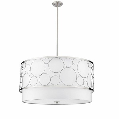 Brushed Nickel 32" Drum Chandelier with White Shade