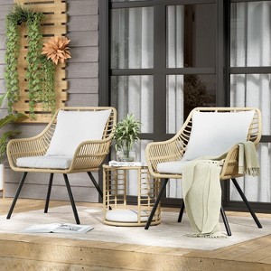 PAKASEPT 3Pcs Patio Bistro Set Round Table Chairs, Wicker Patio Furniture, Patio Furniture with Glass Top Coffee Table for Lawn, Garden, Backyard - 1 of 4