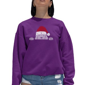LA Pop Art Christmas Peeking Dog - Women's Word Art Crewneck Sweatshirt - 1 of 4