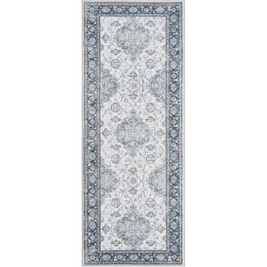 Acekool Washable Area Rug 2x6, Vintage Floral Print, Non Slip Soft Low Pile Carpet for Living Room Bedroom, Indoor Floor Mat, Gray - 1 of 1