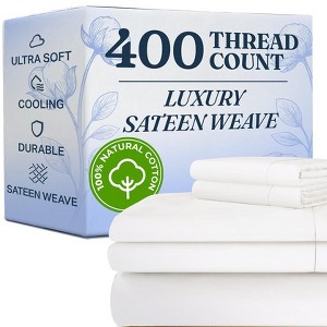 100% Cotton 400 Thread Count 4 Piece Sheet Set - Soft & Cozy Sateen Bed Sheets - CGK Linens - 1 of 4