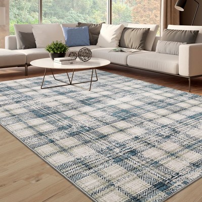 Modern Washable Rug Farmhouse Plaid Rug Tartan Throw Rugs Carpet
