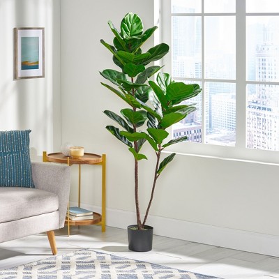KTMBDW Fiddle Leaf Fig Tree - 5ft Faux Ficus Lyrata Plant with Fiddle Leaves Fake Fig Silk Tree in Pot Artificial Tree for Indoor Outdoor Home Office