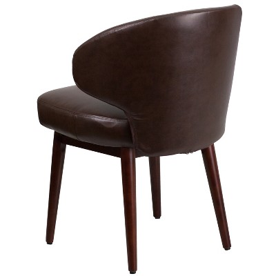 Walnut-Legged High-Back Brown LeatherSoft Reception Chair