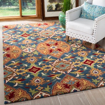 Handmade Blue and Camel Wool Tufted 6' x 9' Area Rug