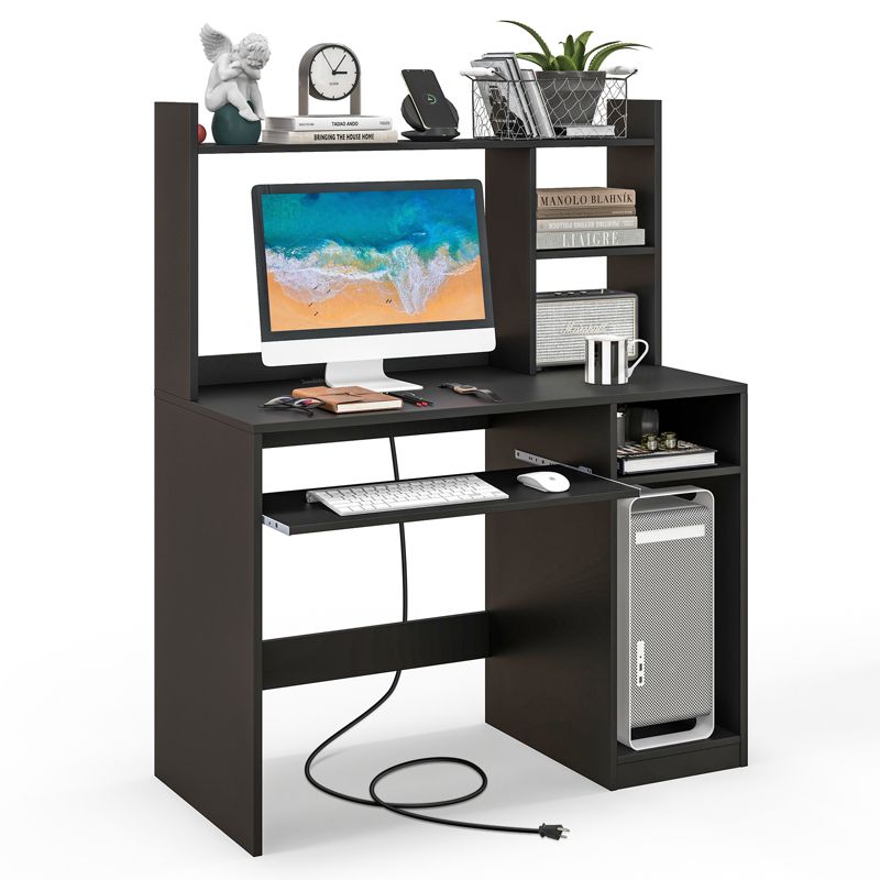 Tangkula Computer Desk w/ Charging Station 43.5” Gaming Table Workstation w/ Keyboard Tray CPU Stand & Storage Shelves White/Black, 1 of 11