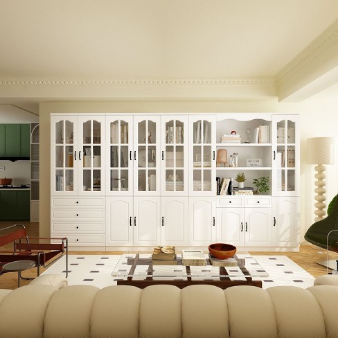 Famapy White Elegant Pantry Multifunctional Glass Display Kitchen and Dining Cabinets - image 1 of 2