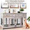 58" Double Dog Crate Furniture for Large Breeds, Wooden Dog Kennel TV Stand with Divider, Drawers & End Table Design for Indoor Use - 2 of 4