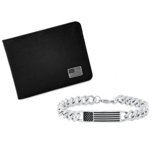Steeltime Men's Vegan Leather American Flag Wallet and Monochrome American Flag Bracelet - 1 of 3