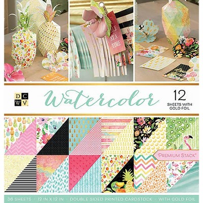 DCWV Double-Sided Cardstock Stack 12"X12" 36/Pkg-Watercolor, 18 Designs/2 Each