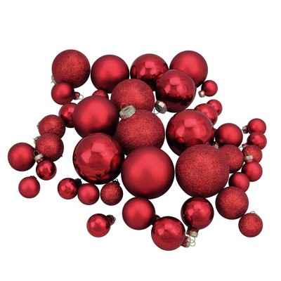 Northlight 40ct Shiny, Glitter And Matte Red Glass Ball Christmas ...