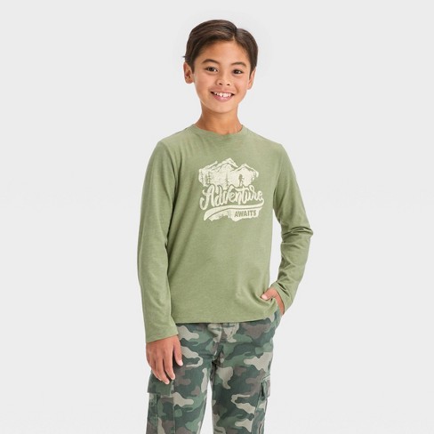 Boys' Long Sleeve 'adventure Awaits' Graphic T-shirt - Cat & Jack™ Olive  Green : Target