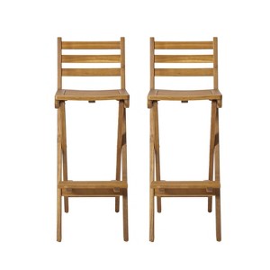 Tundra Set of 2 Acacia Wood Folding Patio Bar Chair - Natural - Christopher Knight Home - 1 of 4