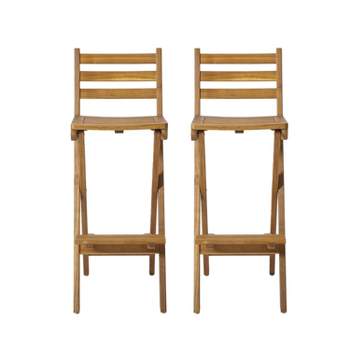 Tundra Set of 2 Acacia Wood Folding Patio Bar Chair - Natural - Christopher Knight Home