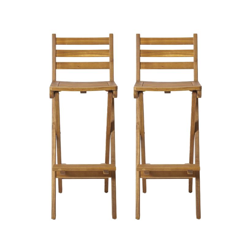 Tundra Set of 2 Acacia Wood Folding Patio Bar Chair - Natural - Christopher Knight Home, 1 of 6