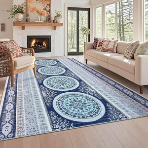 Washable Vintage Printed Rug Non Slip Low Pile Rug Soft Retro Throw Floor Cover Foldable Indoor Carpet for Living Room Bedroom - 1 of 4