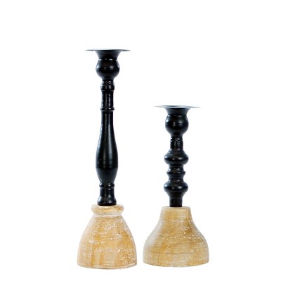 VIP Metal 3.75 in. Black Candle Holders Set of 2