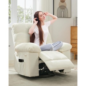 Rocking Recliner Chair, 360° Swivel Rocker Chair for Living Room, Upholstered Fabric Glider Nursery Chair with Side Pockets - 1 of 4