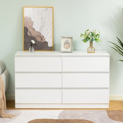 TiramisuBest Modern 6-Drawer Storage Cabinet with Adjustable Shelves,Rustic Farmhouse Sideboard for Living Room, Dining Room & Bedroom