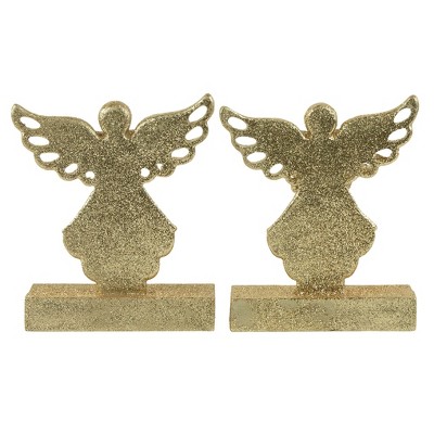 Gold Glitter Angel Christmas Stocking Holders Set of 2
