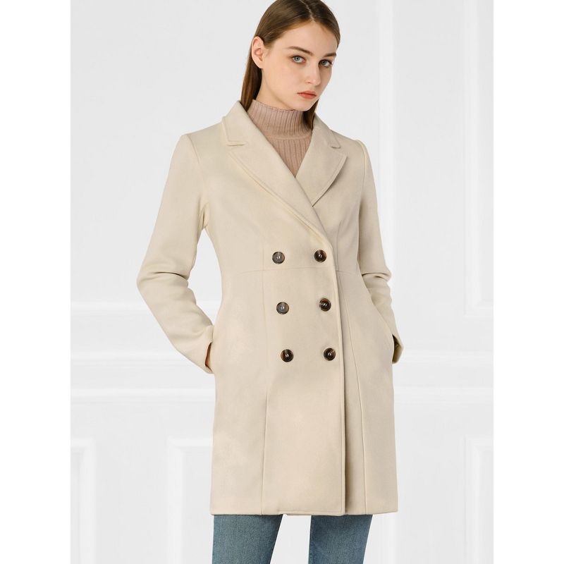 Allegra K Women's Double Breasted Notched Lapel Winter Long Coat, 4 of 8