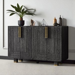 54" 4-Door Sideboard Buffet Cabinet with Adjustable Shelves, Solid Wood Legs, Fluted Doors & Distressed Finish for Kitchen, Dining Room - 1 of 4