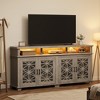 Farmhouse TV Stand for 80 inch, Mid Century Entertainment Center with LED Lights, Wooden Media Cabinet with Glass Door for Living Room, Whitewash - 4 of 4