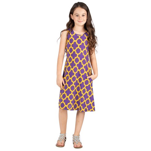 Purple Print Pocket Swing Dress For Girls Machine Washable : Target