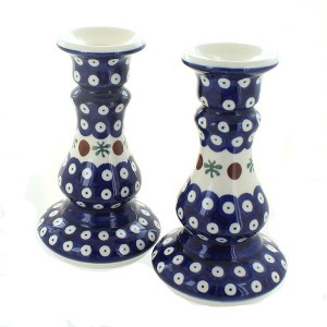 Blue Rose Polish Pottery 861-2 Zaklady Candlestick Pair - 1 of 1