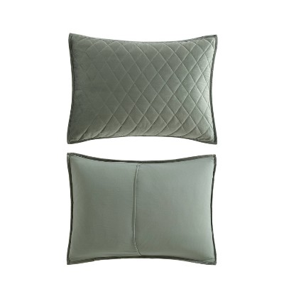 Twin Dark Green Velvet Reversible Quilt Set