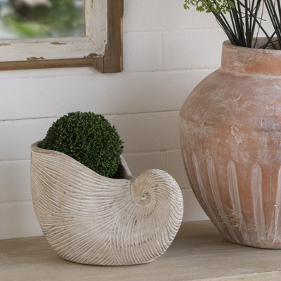 VisioGear Sand and Cement Conch Shell Planter with Textured Beige Finish, Modern Design for Indoor and Outdoor Spaces, Beige, 8.5"*5.5"*6.3"