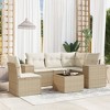 vidaXL 6 Piece Patio Sofa Set with Cushions Beige Poly Rattan - Beige and Cream With Table - 2 of 4