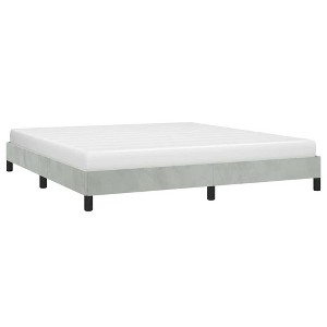 Bed Frame Light Grey Velvet, Plywood, Engineered Wood King Sturdy - 1 of 4
