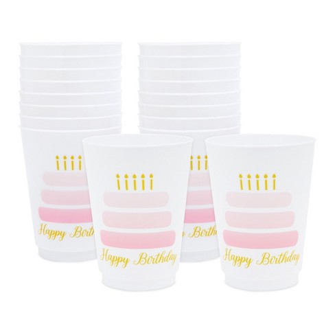 Sparkle and Bash 16 Pack Happy Birthday Cake Cups for Women, Plastic Tumblers (16 oz) - image 1 of 4