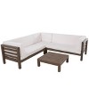 Christopher Knight Home Cynthia Patio Acacia Wood L Shape Upholstered 5-Seater Sectional Sofa Set with Coffee Table - 4 of 4