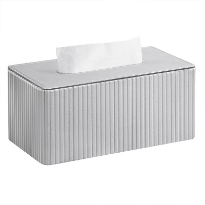 LunaLulinlk Tissue Box Cover Stylish PU Leather Rectangular Tissue Box Holder with Magnetic Bottom Cover (Silver Grey)