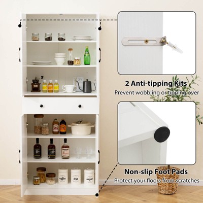 Costway 72" Tall Kitchen Pantry Modern Farmhouse Cupboard Cabinet with 4 Barn Doors White — фото 8