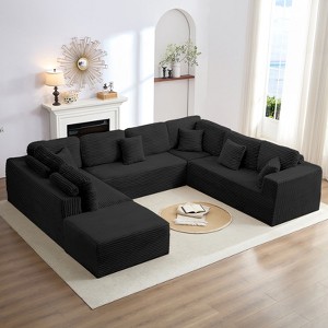 Mjkone 136" U-Shaped Modular Corduroy Sectional Sofa,Modern 7-Seater Deep Seats Sofa with Movable Ottoman - 1 of 4