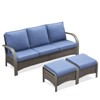 POCASSY 3 PCS Patio Sofa Set with Ottoman, Patio Furniture Set with Metal Armrest, All Weather Wicker and Olefin Cushion Cover, High Back Sofa Couch - 2 of 4