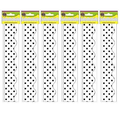 Teacher Created Resources® Black Polka Dots on White Scalloped Border Trim, 35 Feet Per Pack, 6 Packs