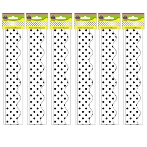 Teacher Created Resources® Black Polka Dots on White Scalloped Border Trim, 35 Feet Per Pack, 6 Packs - 1 of 3