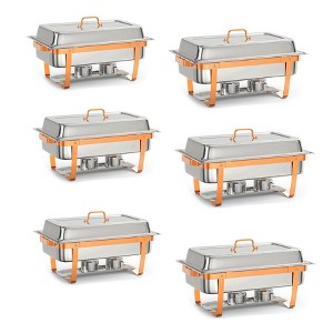 GustoWave 8 Qt. Stainless Steel Rectangular Chafing Dish Buffet Set with Full-Size Pan & Rose Gold Stand - 1 of 4