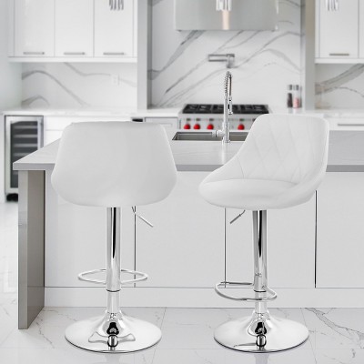 Luxe White Diamond Stitch Adjustable Metal Bar Stool - Set of 2