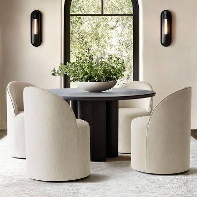 Modern Dining Chairs Set of 4 Upholstered Dining Chair with Castors Round Dining Room Chair Cushioned Backrest Dining Chair for Kitchen -Tanpinhause