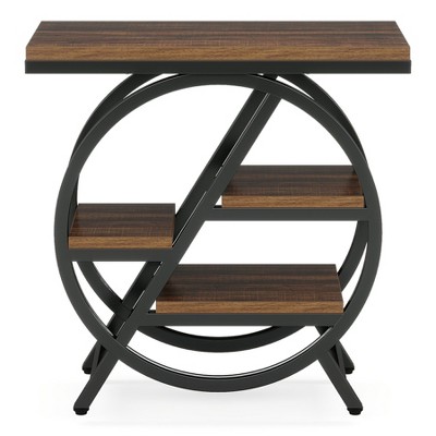 Lirago, End Table Small Side Table with Storage Shelves, Metal Frame & Tabletop for Living Room/Bedroom, 25.59"L x 11.81"D x 26.18"H, Rustic Brown